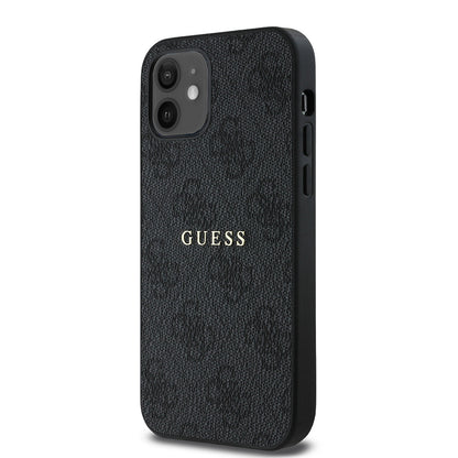 iPhone 12 Kılıf Guess Orijinal Lisanslı M-safe Şarj Özellikli 4G Desen Yazı Logolu Kılıf