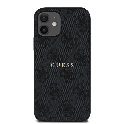 iPhone 12 Kılıf Guess Orijinal Lisanslı M-safe Şarj Özellikli 4G Desen Yazı Logolu Kılıf