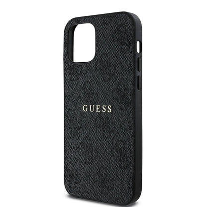 iPhone 12 Kılıf Guess Orijinal Lisanslı M-safe Şarj Özellikli 4G Desen Yazı Logolu Kılıf