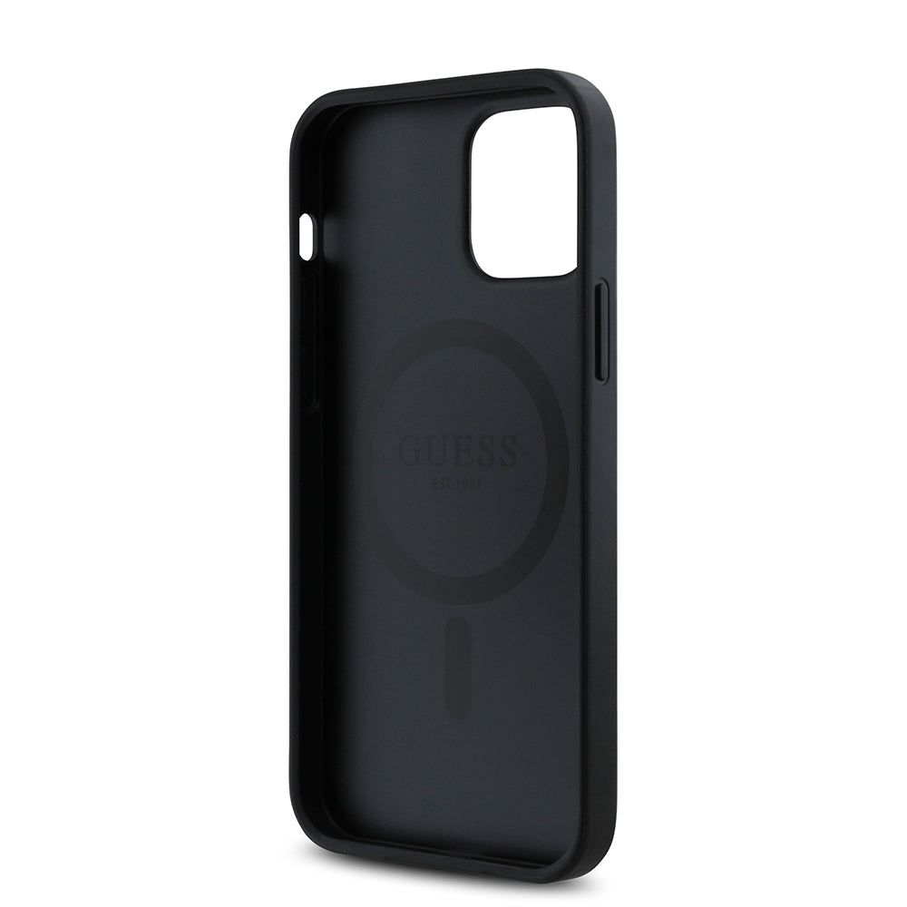 iPhone 12 Kılıf Guess Orijinal Lisanslı M-safe Şarj Özellikli Gül Baskılı 4G Desenli Yazı Logolu Kılıf