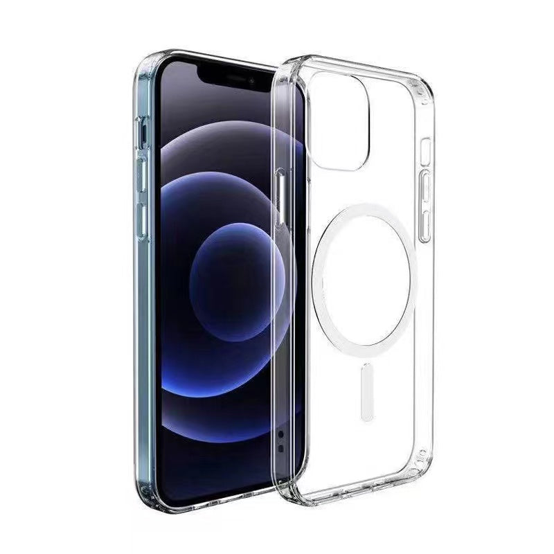 iPhone 12 Kılıf M-safe Şarj Özellikli Şeffaf Sert PC Zore Embos Kılıf