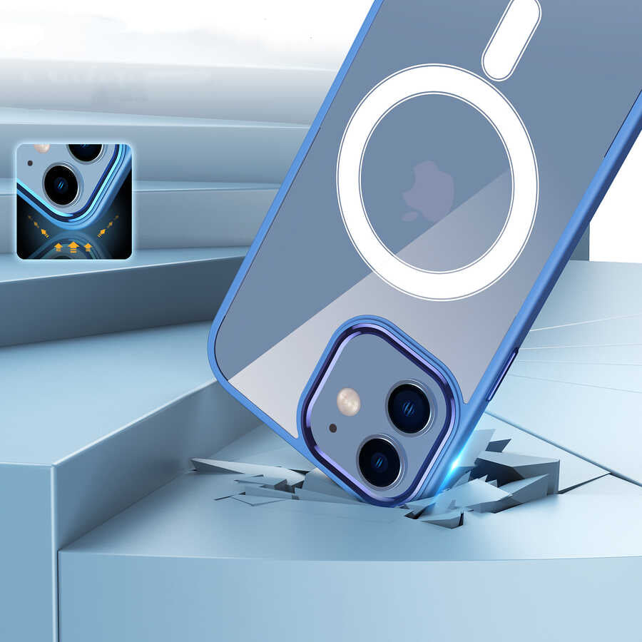 iPhone 12 Kılıf Wireless Şarj Özellikli Zore Krom M-safe Silikon Kılıf