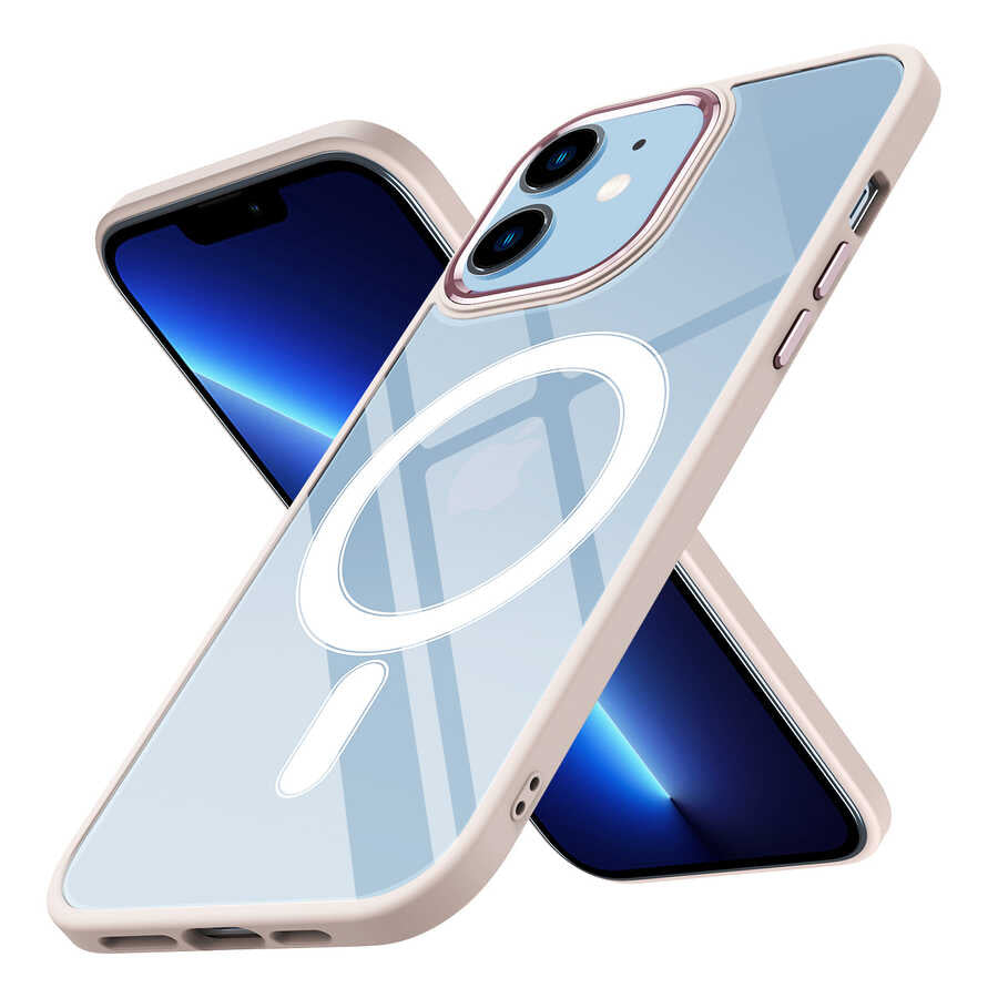 iPhone 12 Kılıf Wireless Şarj Özellikli Zore Krom M-safe Silikon Kılıf