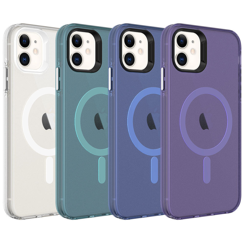 iPhone 12 Kılıf Zore M-safe Şarj Özellikli Buzlu Transparan C-Pro Sert Kılıf