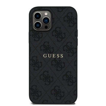 iPhone 12 Pro Kılıf Guess Orijinal Lisanslı M-safe Şarj Özellikli 4G Desen Yazı Logolu Kılıf