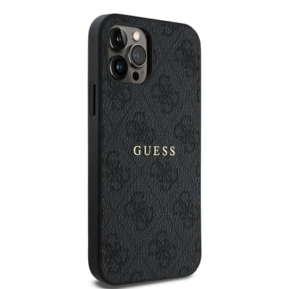 iPhone 12 Pro Kılıf Guess Orijinal Lisanslı M-safe Şarj Özellikli 4G Desen Yazı Logolu Kılıf