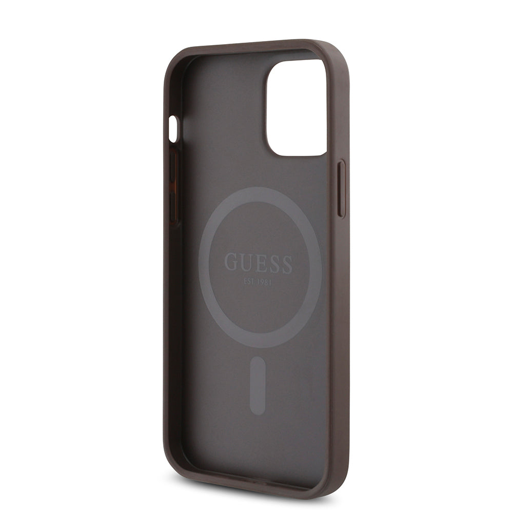 iPhone 12 Pro Kılıf Guess Orijinal Lisanslı M-safe Şarj Özellikli 4G Desen Yazı Logolu Kılıf