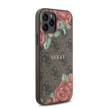 iPhone 12 Pro Kılıf Guess Orijinal Lisanslı M-safe Şarj Özellikli Gül Baskılı 4G Desenli Yazı Logolu Kılıf