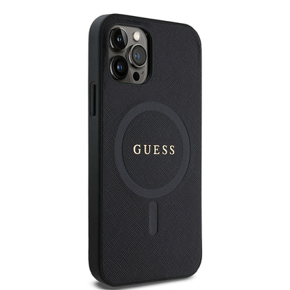 iPhone 12 Pro Kılıf Guess Orijinal Lisanslı M-safe Şarj Özellikli Yazı Logolu Saffiano Classic Kılıf
