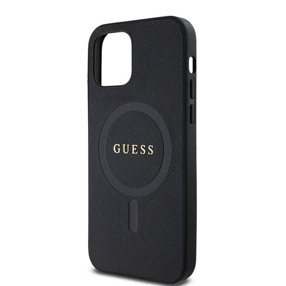 iPhone 12 Pro Kılıf Guess Orijinal Lisanslı M-safe Şarj Özellikli Yazı Logolu Saffiano Classic Kılıf