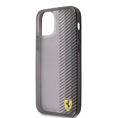 iPhone 12 Pro Max Kılıf Ferrari Orijinal Lisanlı Klasik Metal Logolu Transparan Çizgi Desenli Gradient Kılıf