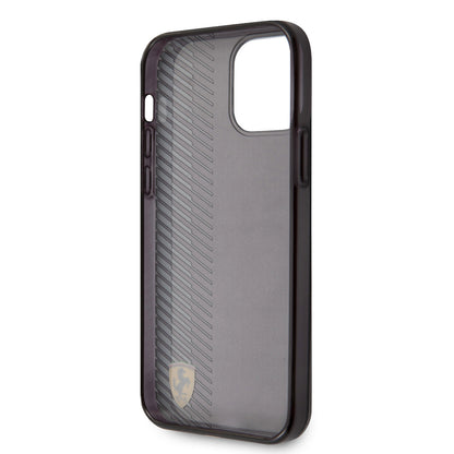 iPhone 12 Pro Max Kılıf Ferrari Orijinal Lisanlı Klasik Metal Logolu Transparan Çizgi Desenli Gradient Kılıf