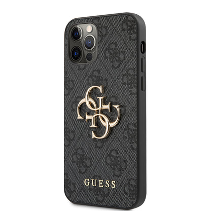 iPhone 12 Pro Max Kılıf Guess Orijinal Lisanslı PU Deri Büyük Metal Logo Dizaynlı Kılıf