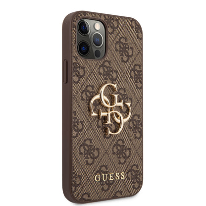 iPhone 12 Pro Max Kılıf Guess Orijinal Lisanslı PU Deri Büyük Metal Logo Dizaynlı Kılıf