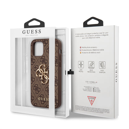 iPhone 12 Pro Max Kılıf Guess Orijinal Lisanslı PU Deri Büyük Metal Logo Dizaynlı Kılıf