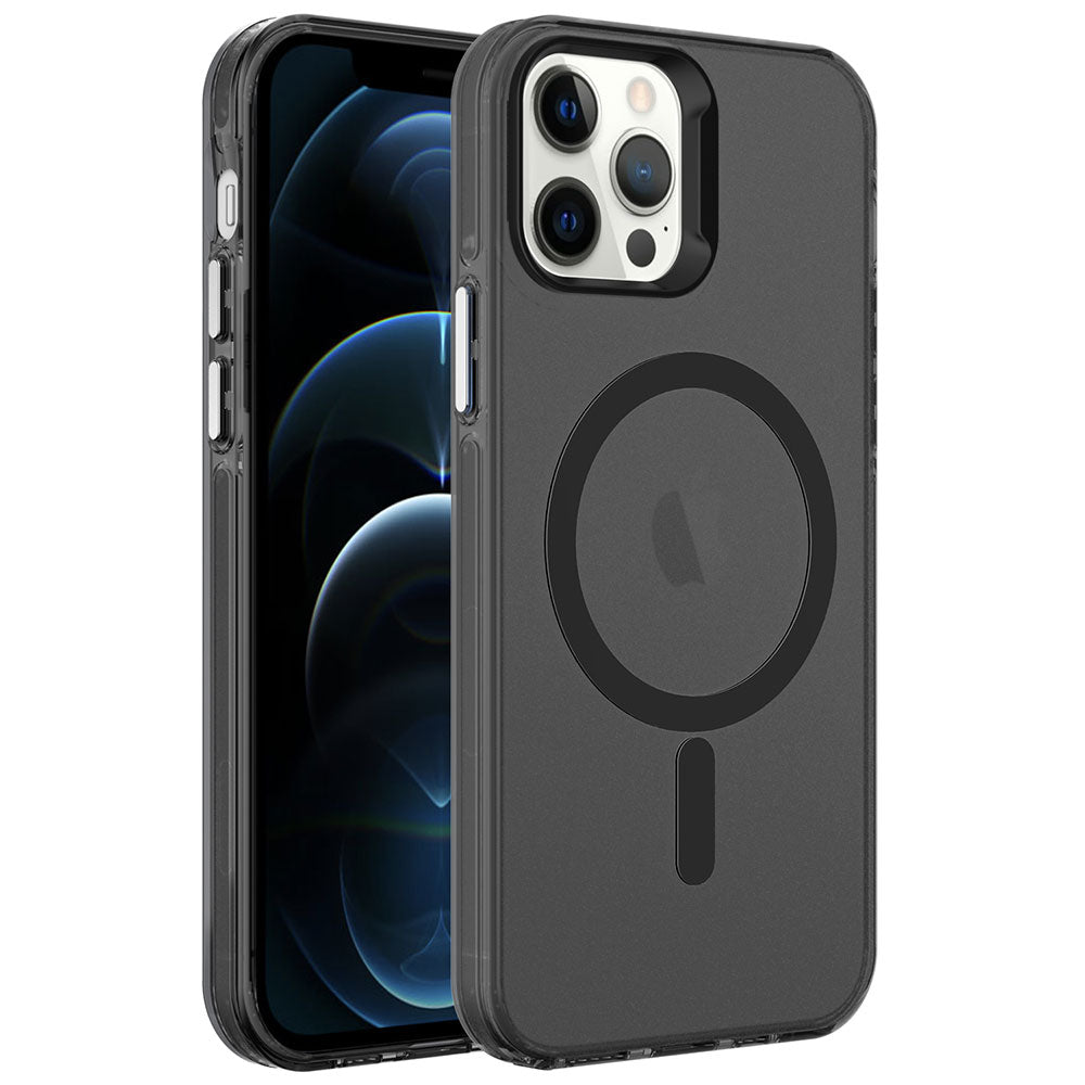 iPhone 12 Pro Max Kılıf Zore M-safe Şarj Özellikli Buzlu Transparan C-Pro Sert Kılıf