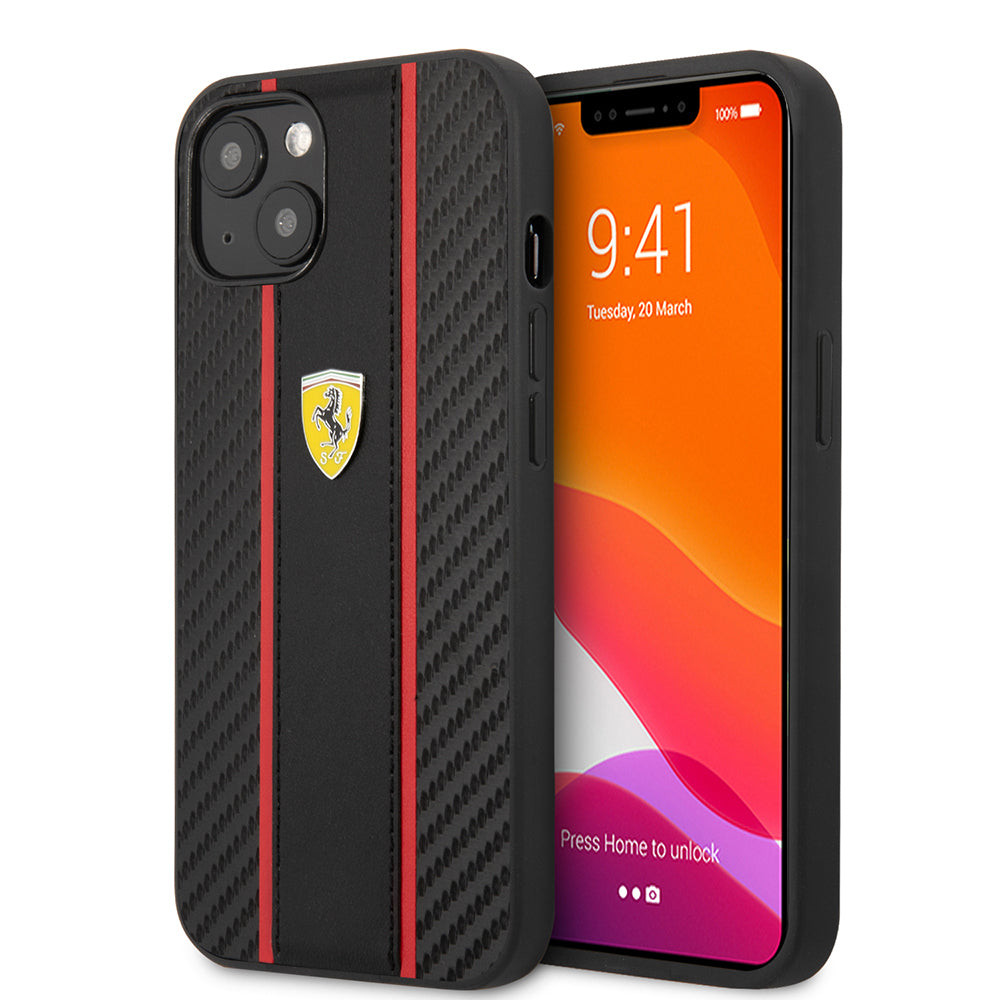 iPhone 13 Kılıf Ferrari Orijinal Lisanslı PU Deri Ve Karbon Dizayn Kılıf