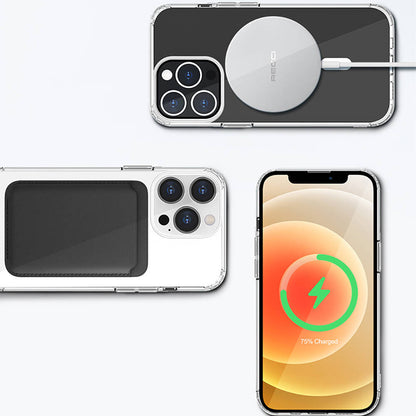iPhone 13 Kılıf M-safe Şarj Özellikli Airbagli Şeffaf PC Arka Yüzey Recci Magnetik Suction Serisi Kılıf