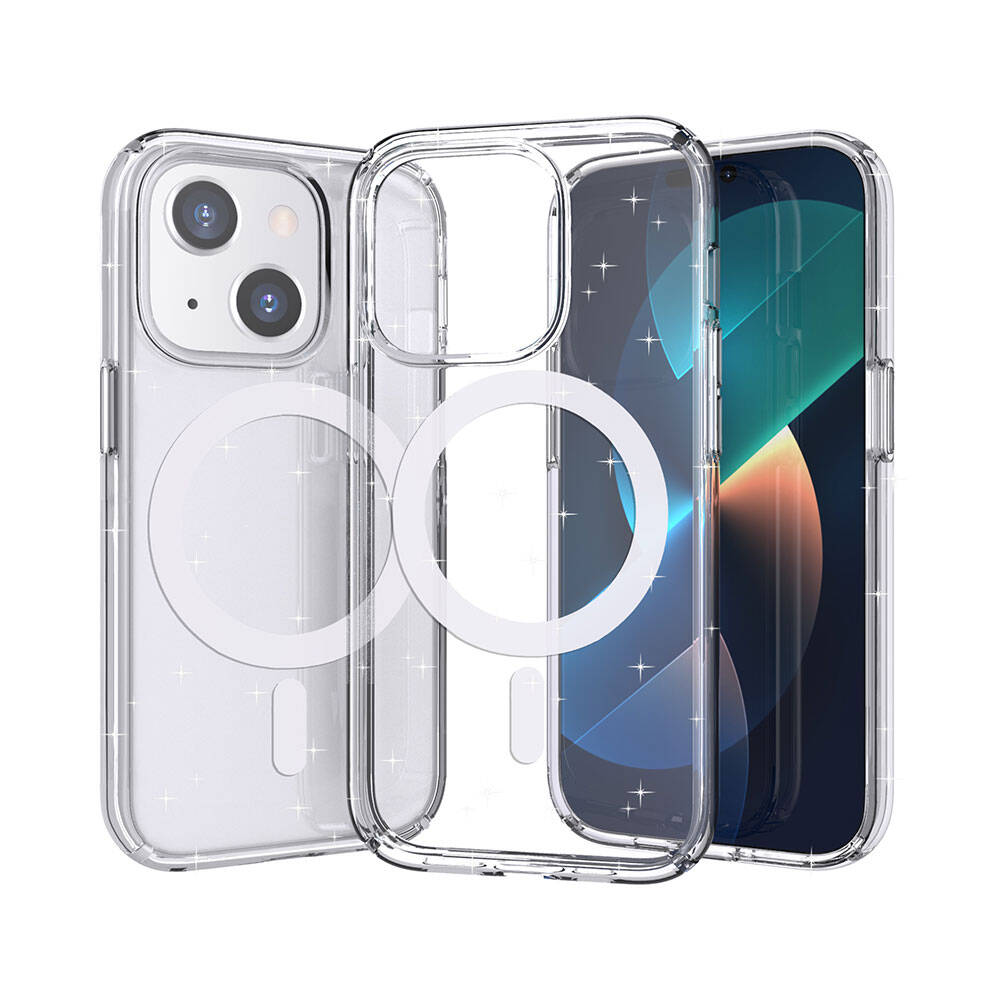 iPhone 13 Kılıf M-safe Şarj Özellikli Parlayan Simli Saydam Renkli Zore Allstar Kılıf