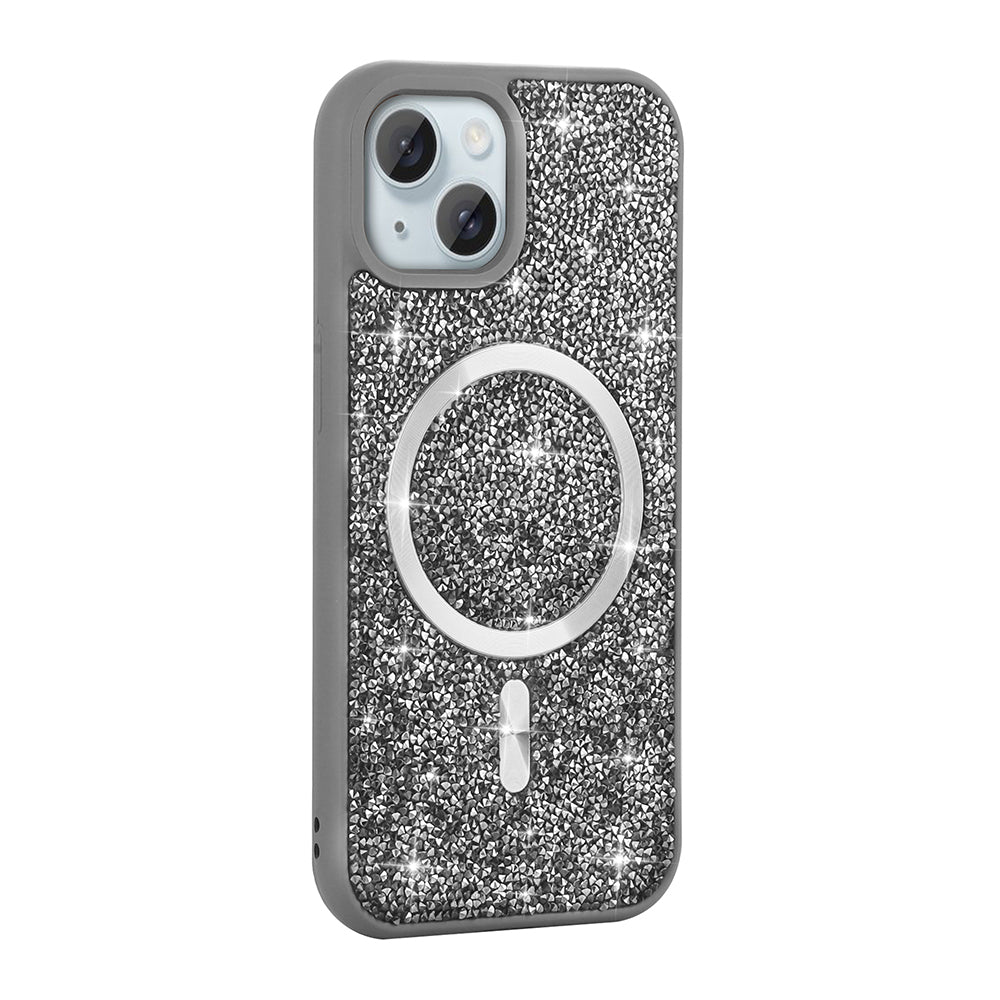 iPhone 13 Kılıf Pırlanta Tasarımlı M-safe Şarj Özellikli Zore Mozaik Silikon Kılıf