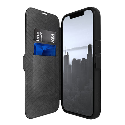 iPhone 13 Kılıf Vegan Deri Tasarımlı Şeffaf Arka Yüzey Kartlıklı Raptic Urban Folio Serisi Kılıf