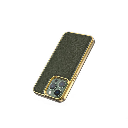iPhone 13 Kılıf Wiwu Genuine Leather Gold Calfskin Orijinal Deri Kılıf