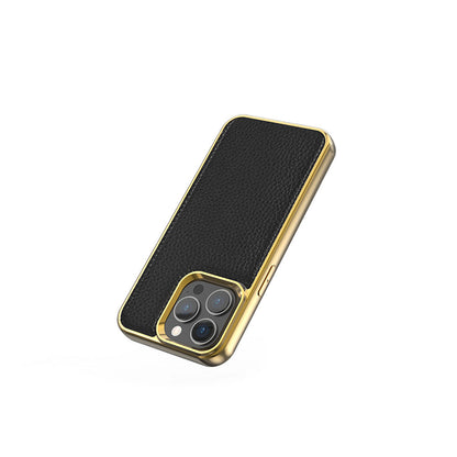 iPhone 13 Kılıf Wiwu Genuine Leather Gold Calfskin Orijinal Deri Kılıf