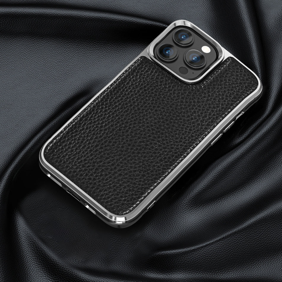 iPhone 13 Kılıf Wiwu Genuine Leather Silver Calfskin Orijinal Deri Kılıf