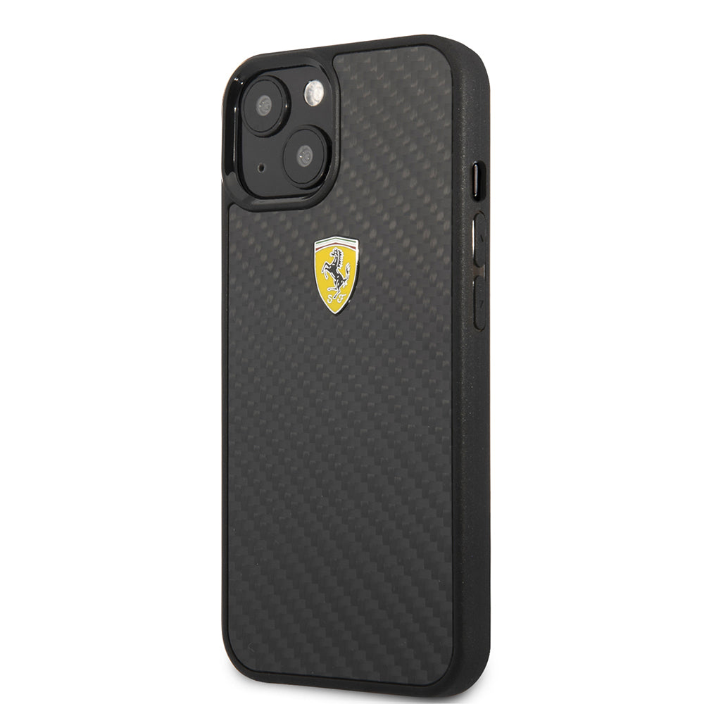 iPhone 13 Mini Kılıf Ferrari Orijinal Lisanlı Klasik Metal Logolu Karbon Dizayn Kılıf