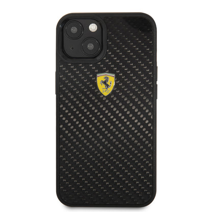 iPhone 13 Mini Kılıf Ferrari Orijinal Lisanlı Klasik Metal Logolu Karbon Dizayn Kılıf
