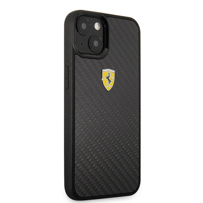 iPhone 13 Mini Kılıf Ferrari Orijinal Lisanlı Klasik Metal Logolu Karbon Dizayn Kılıf