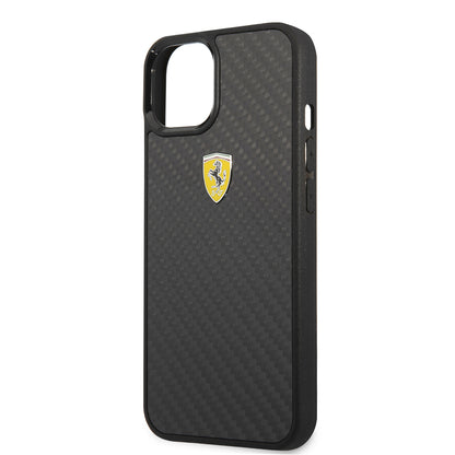 iPhone 13 Mini Kılıf Ferrari Orijinal Lisanlı Klasik Metal Logolu Karbon Dizayn Kılıf