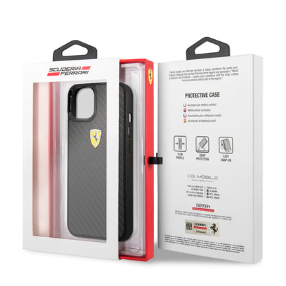 iPhone 13 Mini Kılıf Ferrari Orijinal Lisanlı Klasik Metal Logolu Karbon Dizayn Kılıf