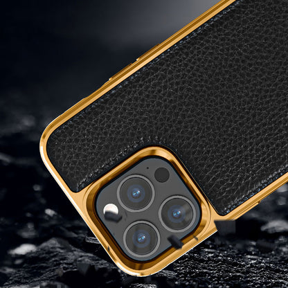 iPhone 13 Mini Kılıf Wiwu Genuine Leather Gold Calfskin orijinal Deri Kılıf