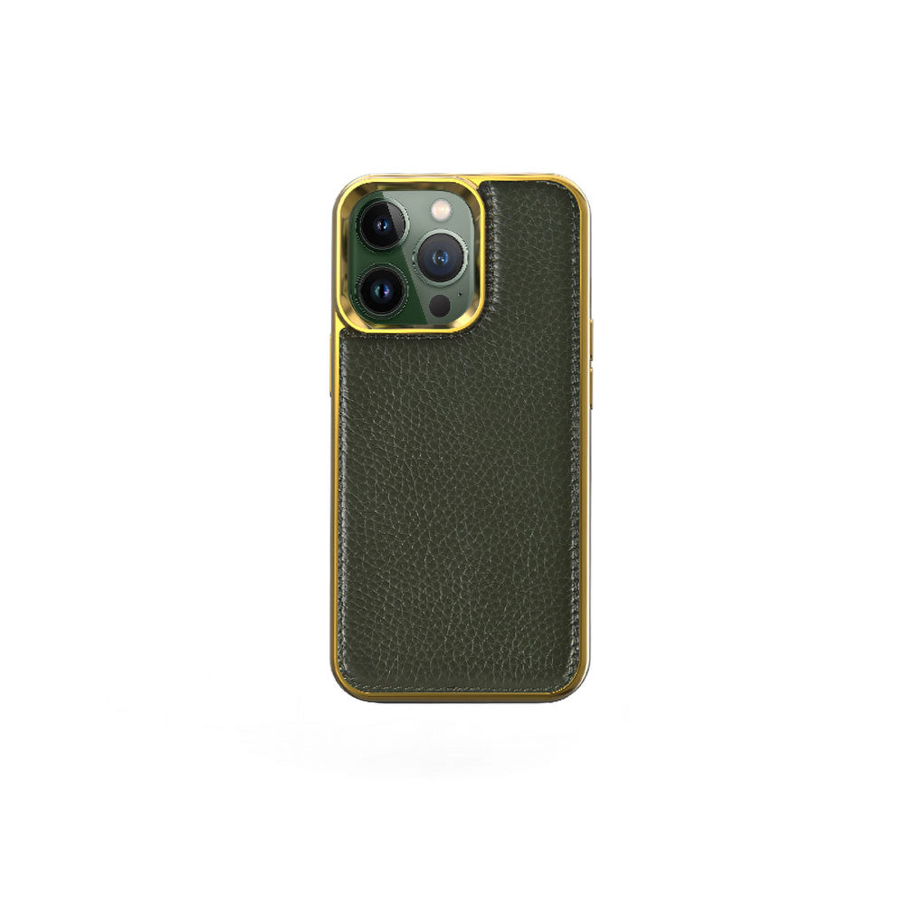 iPhone 13 Pro Kılıf Wiwu Genuine Leather Gold Calfskin Orijinal Deri Kılıf