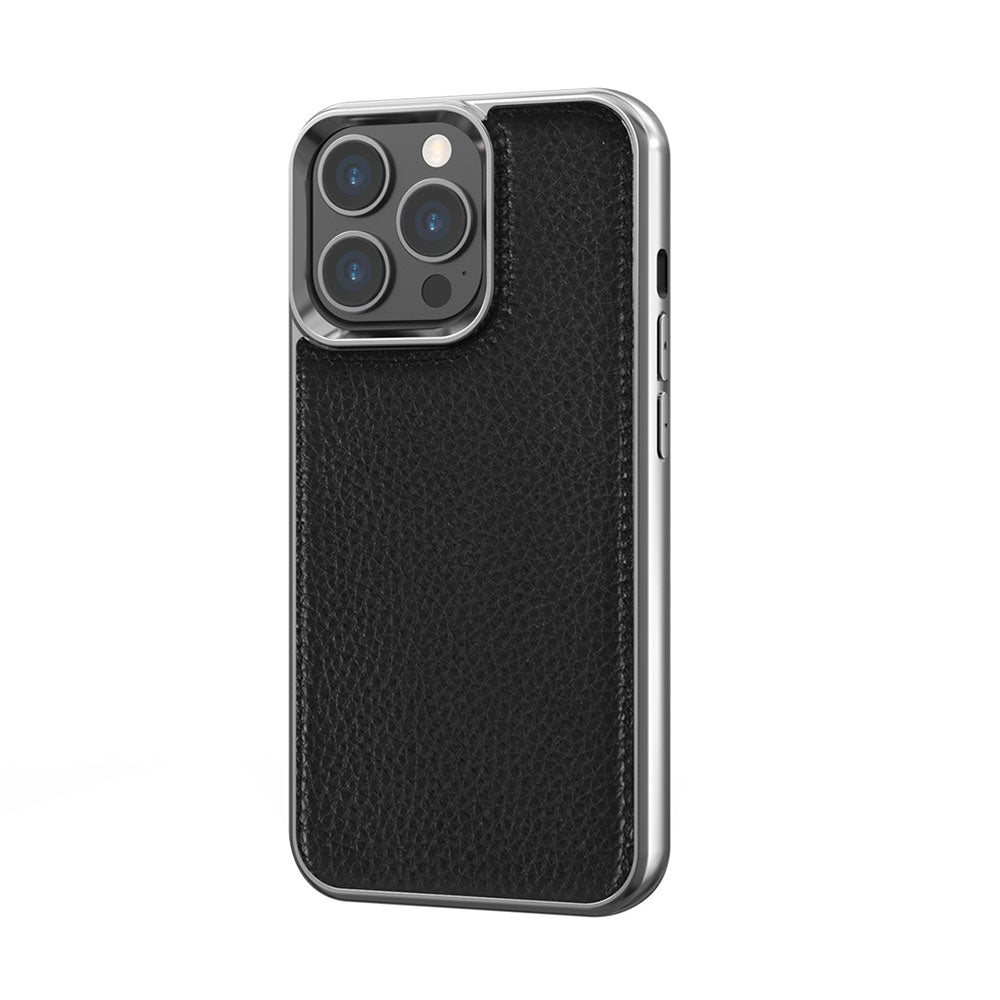 iPhone 13 Pro Kılıf Wiwu Genuine Leather Silver Calfskin Orijinal Deri Kılıf