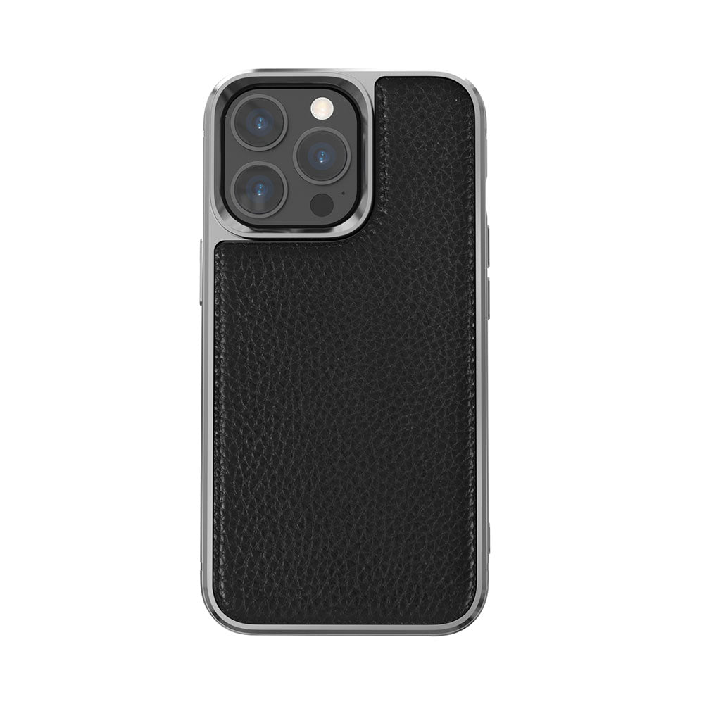 iPhone 13 Pro Kılıf Wiwu Genuine Leather Silver Calfskin Orijinal Deri Kılıf