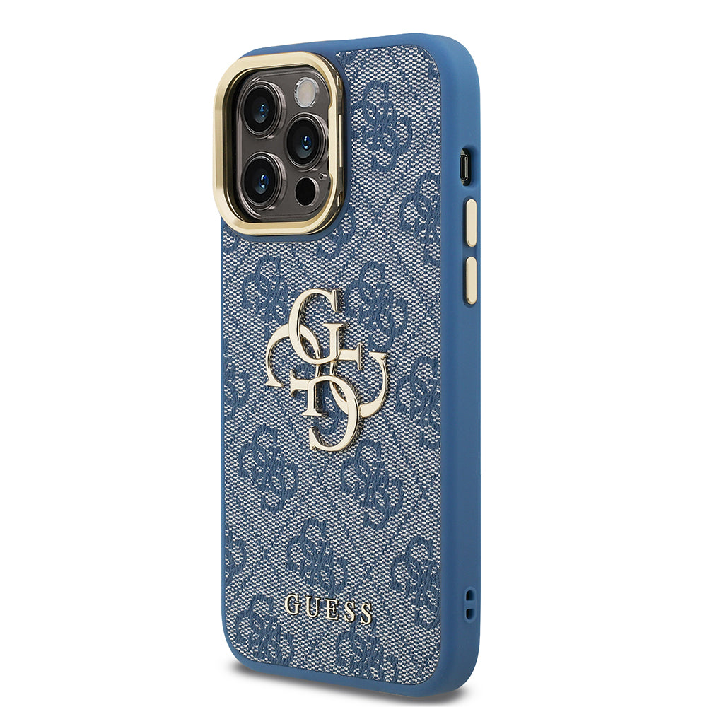 iPhone 13 Pro Max Kılıf Guess Orijinal Lisanslı PU Deri 4G Desenli Metal Büyük 4G ve Yazı Logolu Kamera Standlı Kılıf