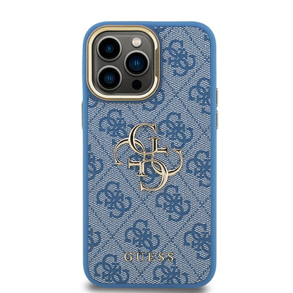 iPhone 13 Pro Max Kılıf Guess Orijinal Lisanslı PU Deri 4G Desenli Metal Büyük 4G ve Yazı Logolu Kamera Standlı Kılıf