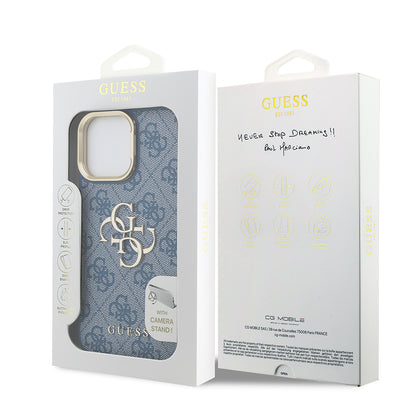 iPhone 13 Pro Max Kılıf Guess Orijinal Lisanslı PU Deri 4G Desenli Metal Büyük 4G ve Yazı Logolu Kamera Standlı Kılıf