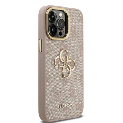 iPhone 13 Pro Max Kılıf Guess Orijinal Lisanslı PU Deri 4G Desenli Metal Büyük 4G ve Yazı Logolu Kamera Standlı Kılıf