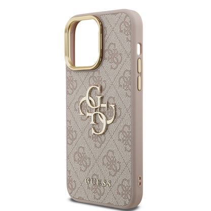 iPhone 13 Pro Max Kılıf Guess Orijinal Lisanslı PU Deri 4G Desenli Metal Büyük 4G ve Yazı Logolu Kamera Standlı Kılıf