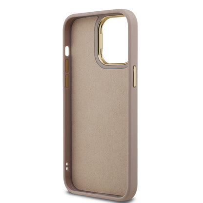 iPhone 13 Pro Max Kılıf Guess Orijinal Lisanslı PU Deri 4G Desenli Metal Büyük 4G ve Yazı Logolu Kamera Standlı Kılıf