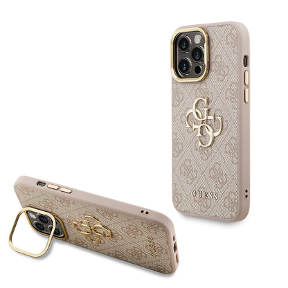 iPhone 13 Pro Max Kılıf Guess Orijinal Lisanslı PU Deri 4G Desenli Metal Büyük 4G ve Yazı Logolu Kamera Standlı Kılıf