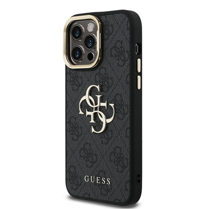 iPhone 13 Pro Max Kılıf Guess Orijinal Lisanslı PU Deri 4G Desenli Metal Büyük 4G ve Yazı Logolu Kamera Standlı Kılıf
