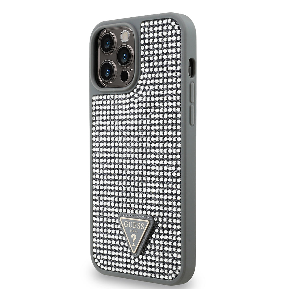 iPhone 13 Pro Max Kılıf Guess Orijinal Lisanslı Taşlı Arka Yüzey Üçgen Logolu Kılıf
