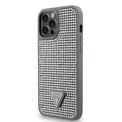 iPhone 13 Pro Max Kılıf Guess Orijinal Lisanslı Taşlı Arka Yüzey Üçgen Logolu Kılıf