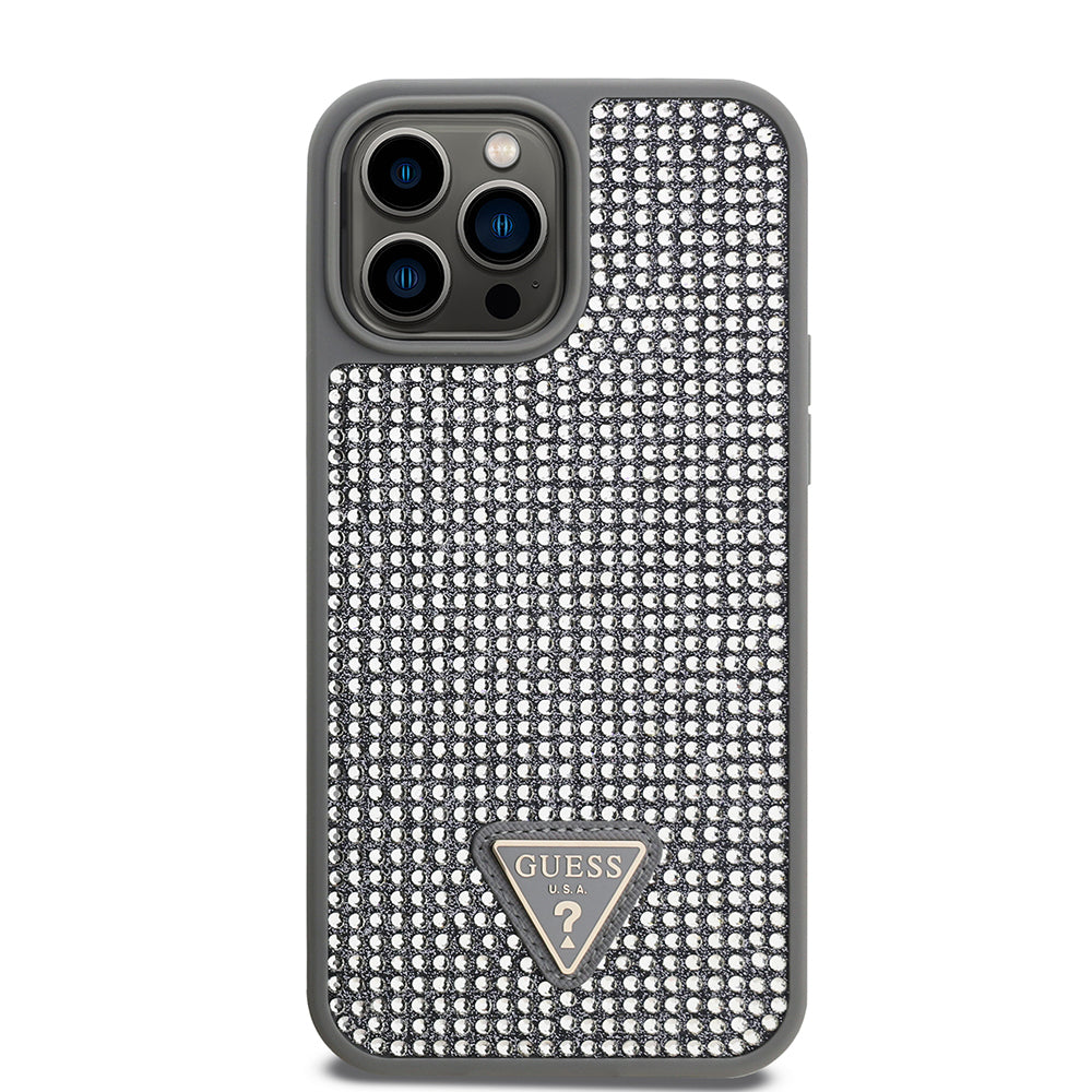 iPhone 13 Pro Max Kılıf Guess Orijinal Lisanslı Taşlı Arka Yüzey Üçgen Logolu Kılıf