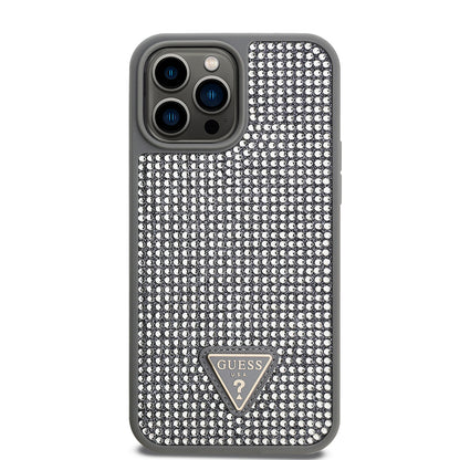 iPhone 13 Pro Max Kılıf Guess Orijinal Lisanslı Taşlı Arka Yüzey Üçgen Logolu Kılıf