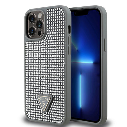 iPhone 13 Pro Max Kılıf Guess Orijinal Lisanslı Taşlı Arka Yüzey Üçgen Logolu Kılıf